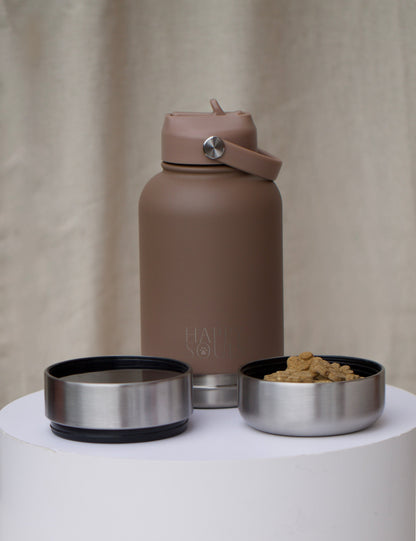 Mocha | Portable Dog Water Bottle with Bowls - For Travel & Hikes