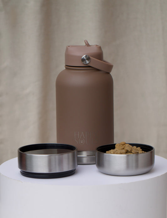 Mocha | All-in-One Dog & Owner Water Bottle - 900ml with Bowls